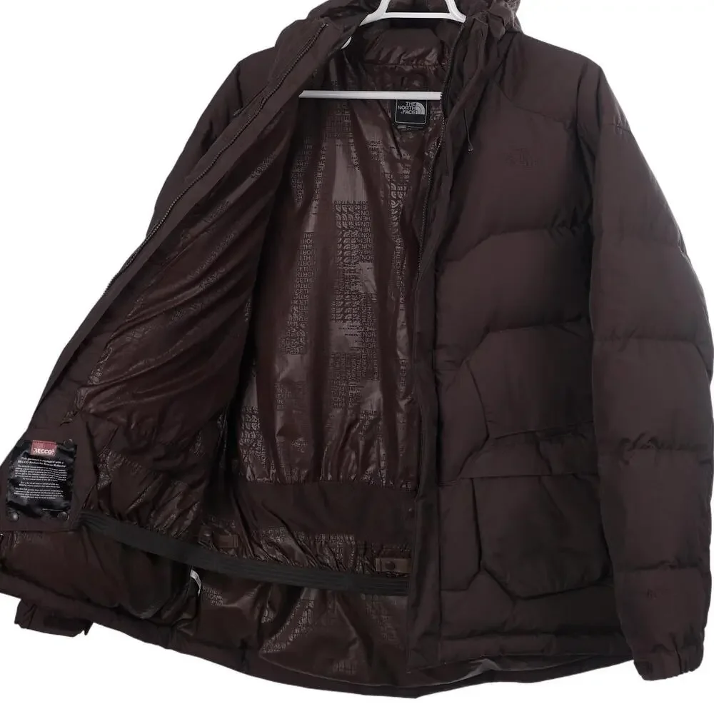 The North Face Down 600 Puffer Jacket Men XXL Brown Full Zip Hooded Recco